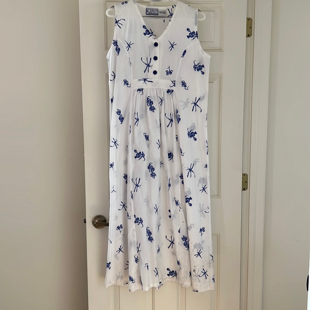 April Cornell white and blue cotton dress/jumper, size M.